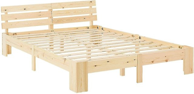 Homestyle4u Holzbett aus Kiefernholz in Braun mit Federkernmatratze im skandinavischen Design B/T: 140 x 200 cm - Bild 1