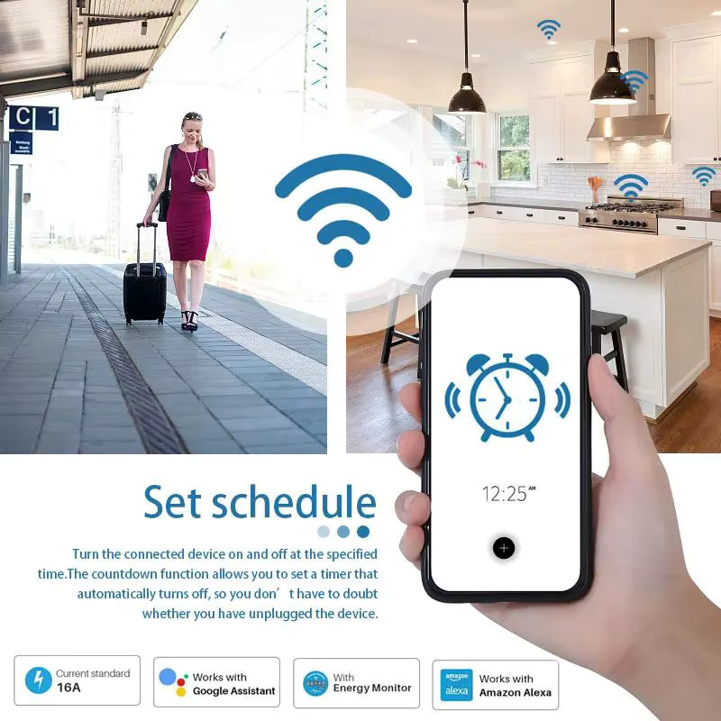 QNCX Smart Steckdose WLAN mit Tuya App Kompatibilität, 16A EU-Stecker, Echtzeit-Überwachung und Timer, kompatibel mit Alexa und Google Sprachsteuerung, Farbe: Weiß - Bild 3