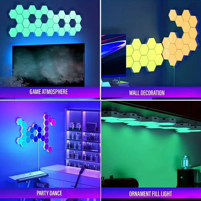LAZZ HARR RGB Intelligente Sechseckige LED Wand Lampe mit App-Steuerung und Musik-Rhythmus-Modus, Multicolour Nachtlicht für Schlafzimmer und Spielzimmer - Bild 6