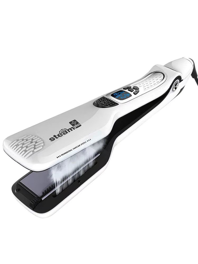 UKLISS Professioneller Dampfglätter mit Keramik-Tourmalin-Beschichtung, Elektrische Haarglätte-Bürste in Weiß - Bild 2