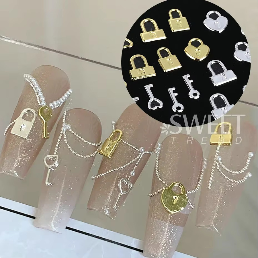 SWEET TREND Charms, Gold Silber, Herz, Schloss, Schlüssel, Nagel Zubehör - Bild 2