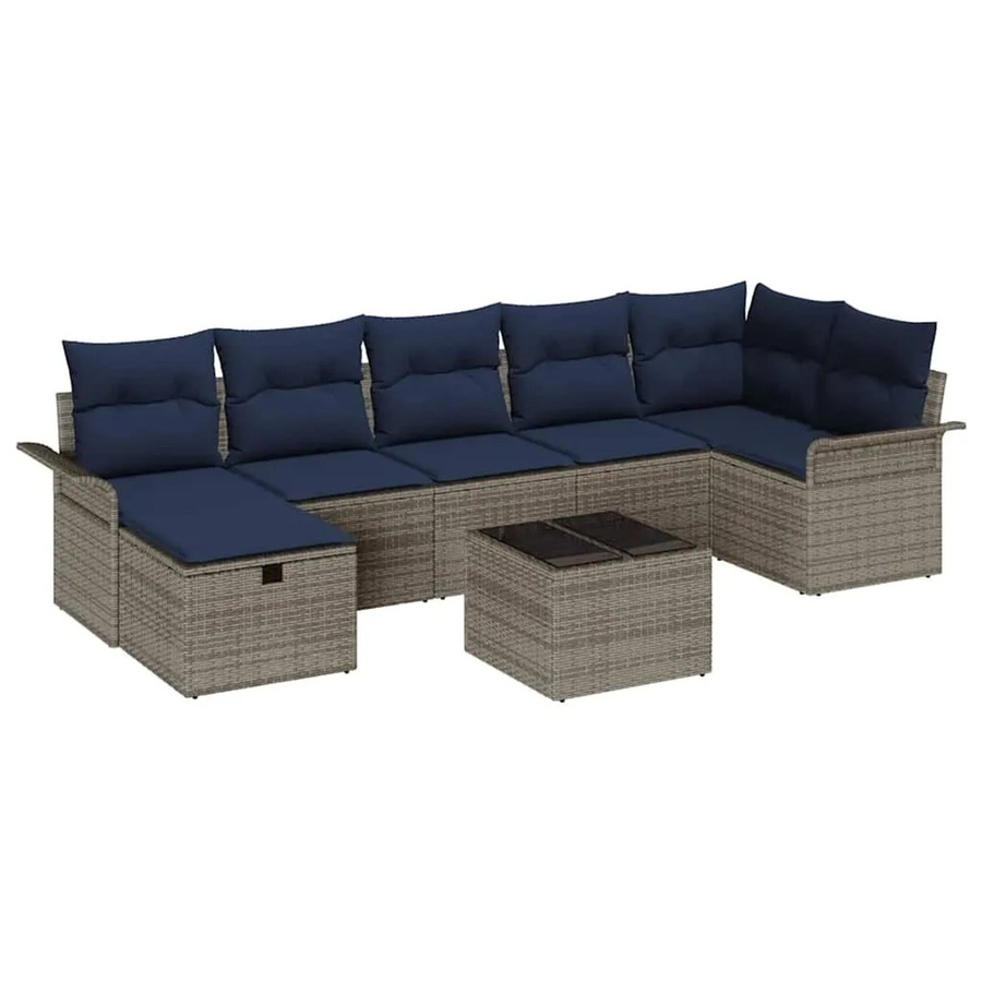 vidaXL Gartensofa-Set aus Poly-Rattan mit 8 Kissen in Grau und Marineblau - Bild 2