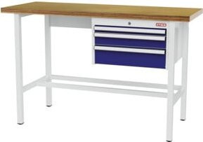 STIER Werkbank mit 3 Schubladen in Grau und Blau, B/T/H: 150 x 60 x 96 cm - Bild 1