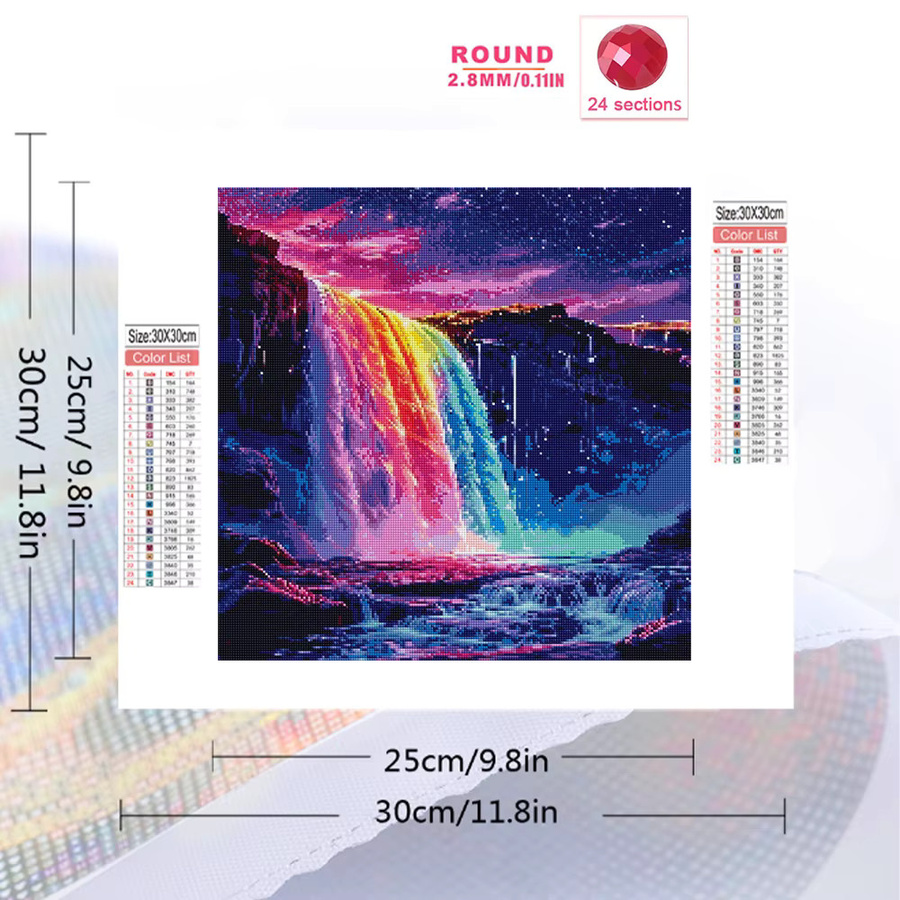 EverShine Diamantmalerei Landschaftsbild mit Wasserfall und Bergen als Strass-Mosaik in Multicolour, Vollquadratische Stickerei für Hobby und Tischdekoration, B/T/H: 20 x 20 x 20 cm - Bild 2