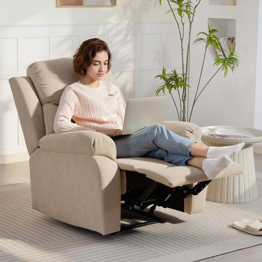 HOMCOM Relaxsessel mit Liegefunktion und Fußteil in Beige, gepolsterter Fernsehsessel in Leinenoptik für Wohnzimmer und Schlafzimmer - Bild 2