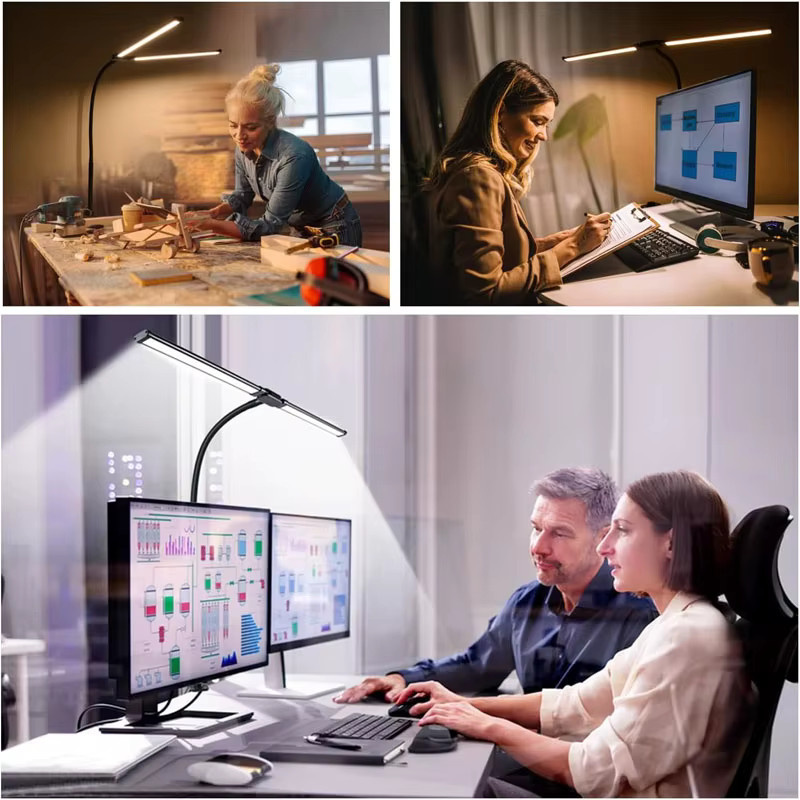 VENUSWING 2-Kopf LED Schreibtischlampe mit Clip, Weiß, USB-Betrieb, 5 Modi und 10 Helligkeitsstufen, verstellbarer Winkel mit Touch-Steuerung für Home Office und zum Lesen - Bild 6
