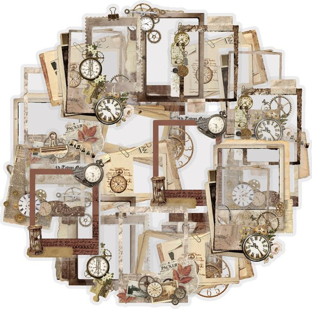 Etori Life Time Stamp 20 Stück Steampunk Journal Border Aufkleber im Vintage-Stil mit Uhr und Zahnrädern, Multicolour - Bild 1
