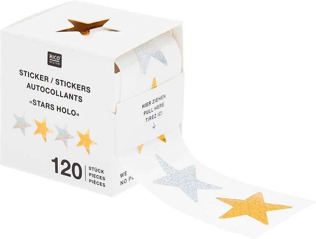 Rico Design Paper Poetry Mini-Sticker Sterne holografisch in Gold-Silber auf der Rolle - Bild 1