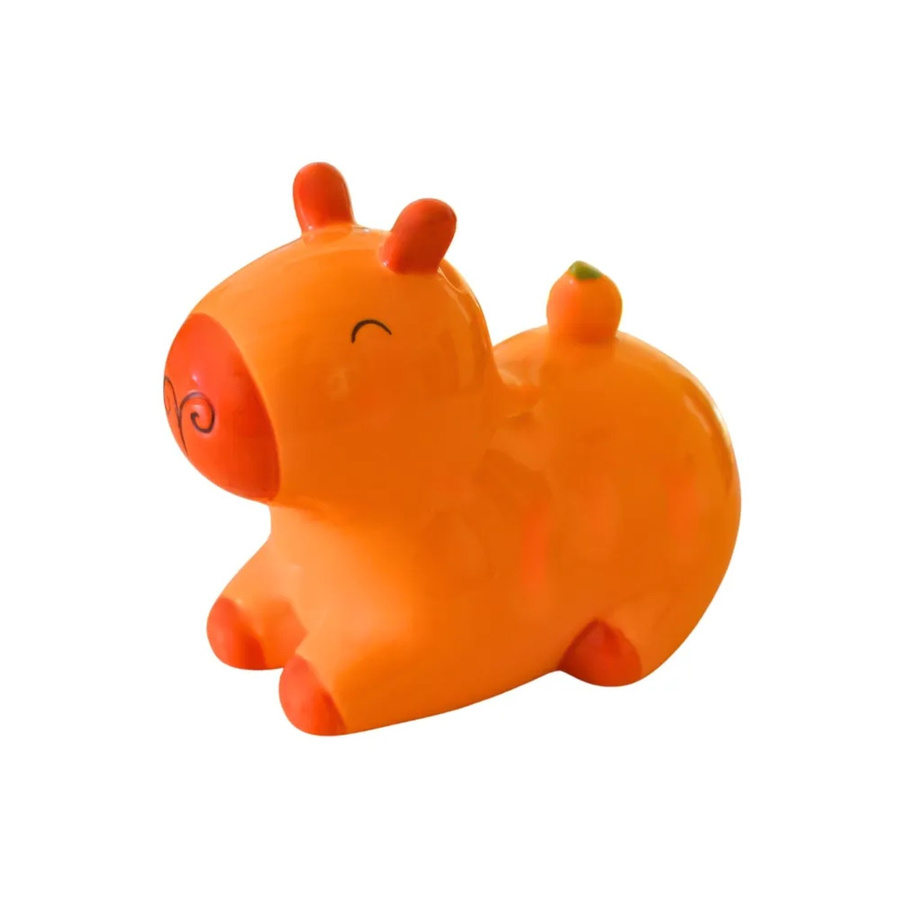 Dekohelden24 Capybara Sparbüchse aus Keramik in Gelb und Orange, Sparfigur für Kinder mit wiederverschließbarem Gummistopfen, B/T/H: 9 x 9 x 15 cm - Bild 1