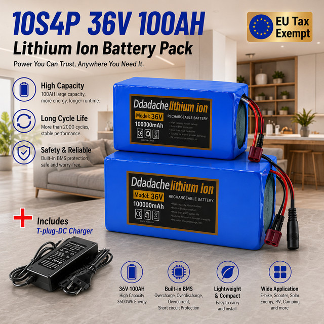 Wiederaufladbarer 36V 100Ah 1000W Lithium-Ionen-Akku 10S4P mit BMS in Blau für Elektro-Mountainbike, Fahrrad und Roller - Bild 1