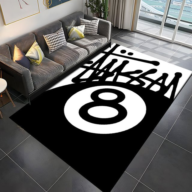 Potdemiel Teppich mit 8-Ball Billard Design in Schwarz, Schmutzabweisende Bodenmatte für Schlafzimmer und Wohnräume - Bild 1