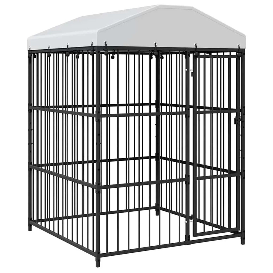vidaXL Outdoor-Hundezwinger mit Überdachung aus verzinktem Stahl und Polyethylen-Stoff, Schwarz, B/T/H: 150 x 150 x 210 cm - Bild 2