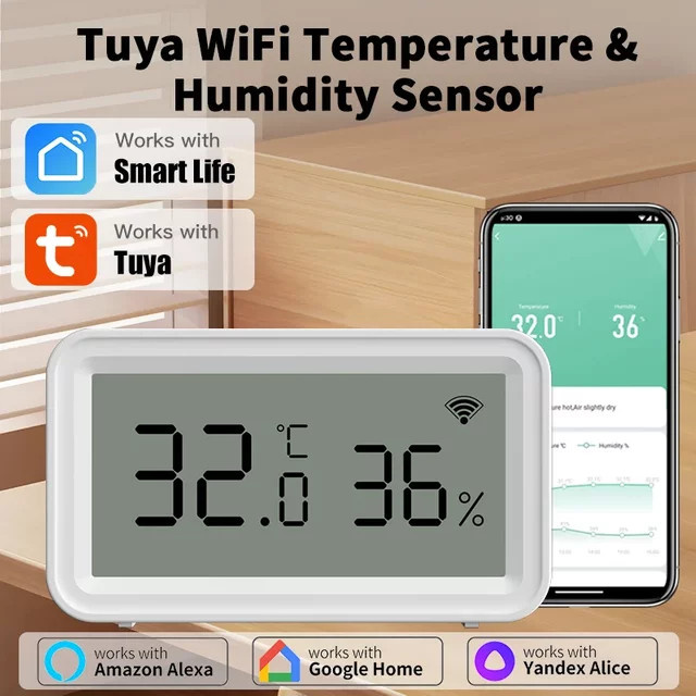Tuya Smart WiFi Temperatur- und Feuchtigkeitssensor in Weiß, kompatibel mit Smart Life, Google Assistant und Alexa - Bild 1