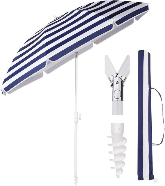 Sekey Sonnenschirm mit UV50+ Schutz in Weiß und Mehrfarbig, Balkonschirm aus Polyester und Metall mit Tragetasche und Bodenhülse, Durchmesser: 160 cm - Bild 1