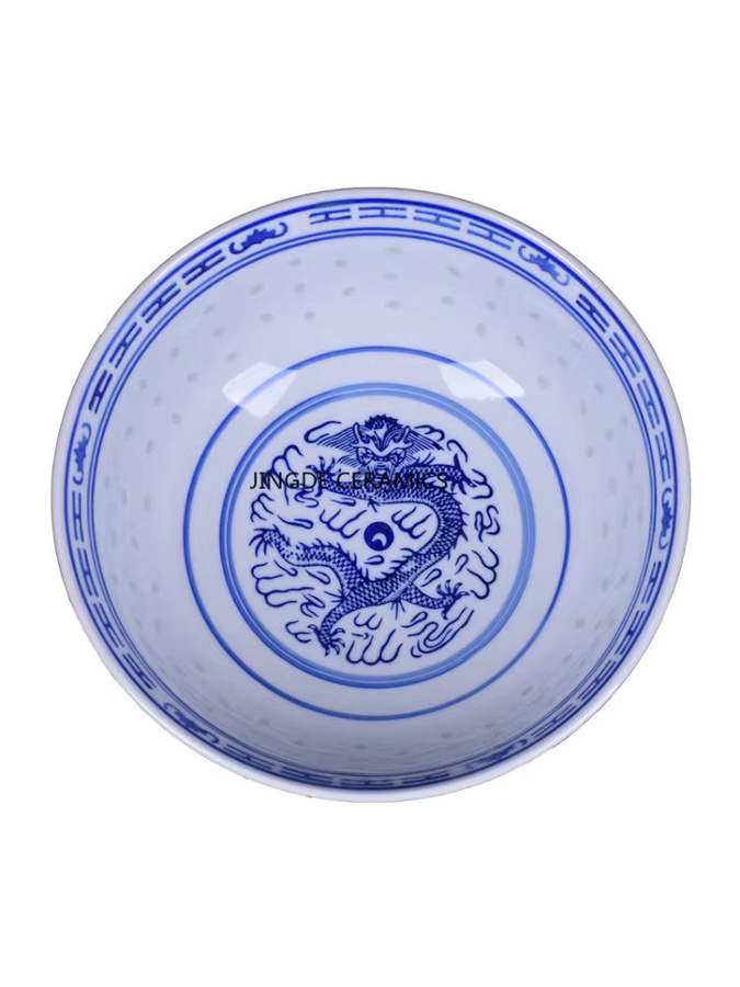 JINGDE CERAMICS Porzellan Suppenschüssel mit Drachenmuster in Blau und Weiß - Bild 6