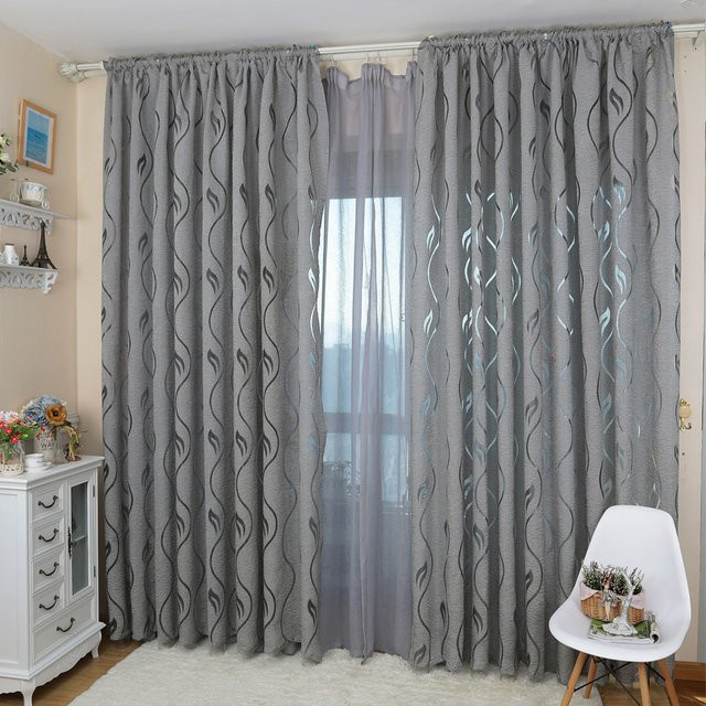 LEEJOOM Jacquard-Vorhang in Grau mit Blatt-Design aus transparentem Gaze-Stoff für dein Wohnzimmer - Bild 1