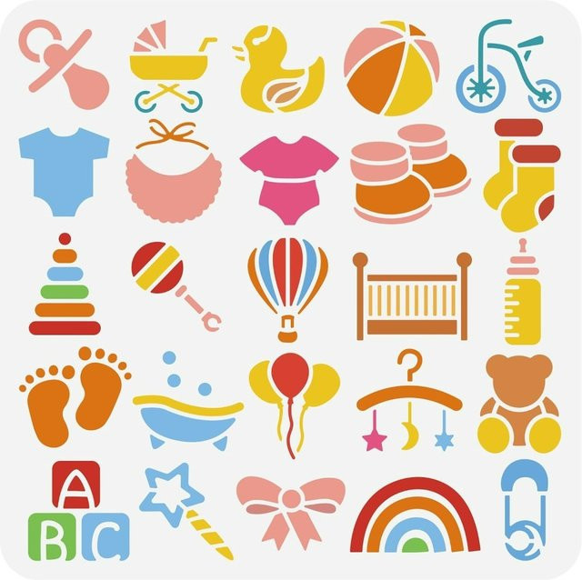 Holz-Malschablone für Babypartys mit Motiven wie Ballon, Pferd, Bär und Kinderwagen, Breite: 30,48 cm, Höhe: 30,48 cm - Bild 1