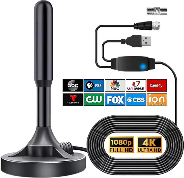 YUNYINMING Digitale Indoor-TV-Antenne für DVB-T2 4K mit verlängertem Saugnapf, Schwarz - Bild 1