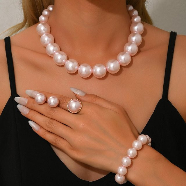 FYUAN Schmuck-Set, Messing, Zirkonia, Perle, Rosa, Damen - Bild 1
