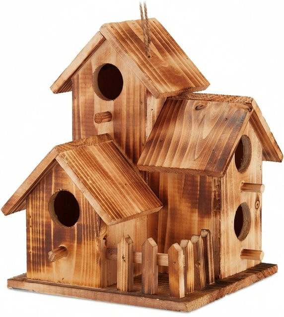 Relaxdays Vogelhaus aus Holz in Natur Braun mit Schlaufe zum Aufhängen, B/T/H: 34 x 20 x 19 cm - Bild 1