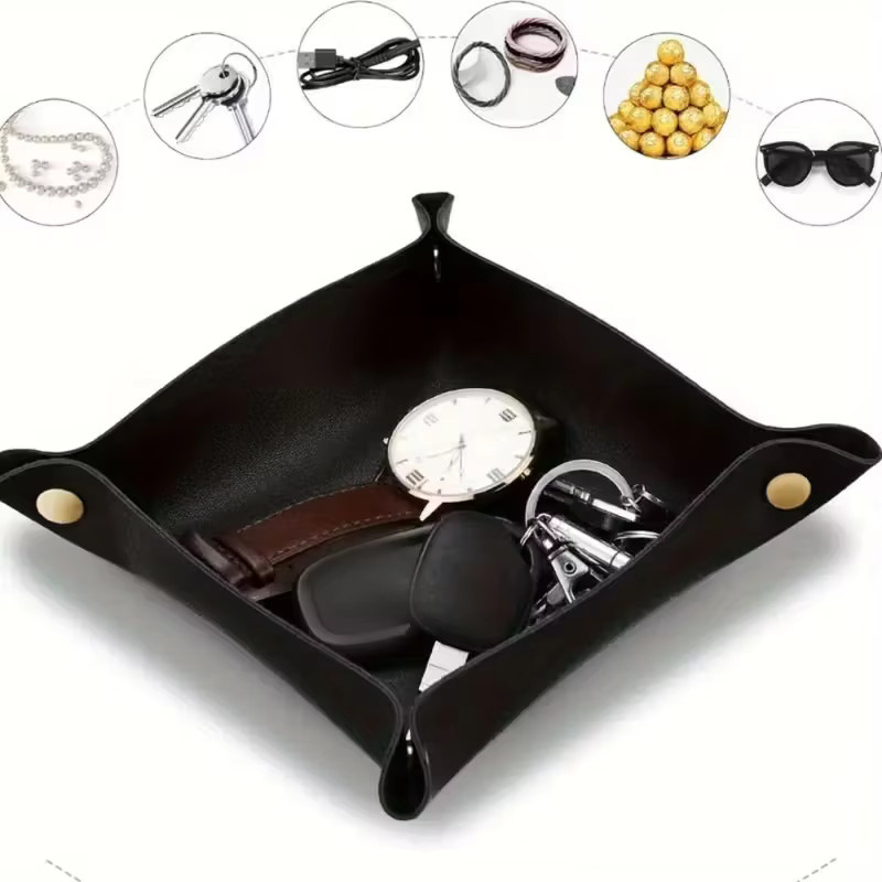 Schmuckaufbewahrungsbox aus Leder für Schlüssel und Kleinkleidung, schwarze Ablagebox für Nachttisch und Desktop, B/T/H: 20 x 20 x 20 cm - Bild 3