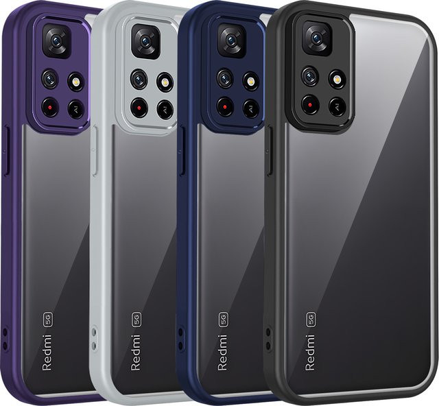 Xiaomi Poco M4 Pro 5G Handyhülle mit transparenter matter Rückseite und Silikon-Stoßfänger in Transparent/Grau - Bild 1