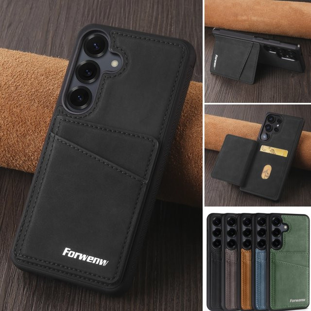 Luxuriöse Leder-Handyhülle mit Kartenfach und Standfunktion für Samsung Galaxy (Grau) - Bild 1