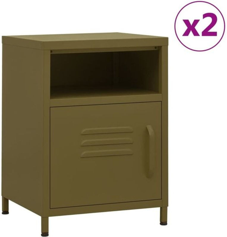 Vidaxl Set aus 2 Nachttischen im Industrial Design aus Stahl in Grün, B/T/H: 35 x 35 x 51 cm - Bild 1