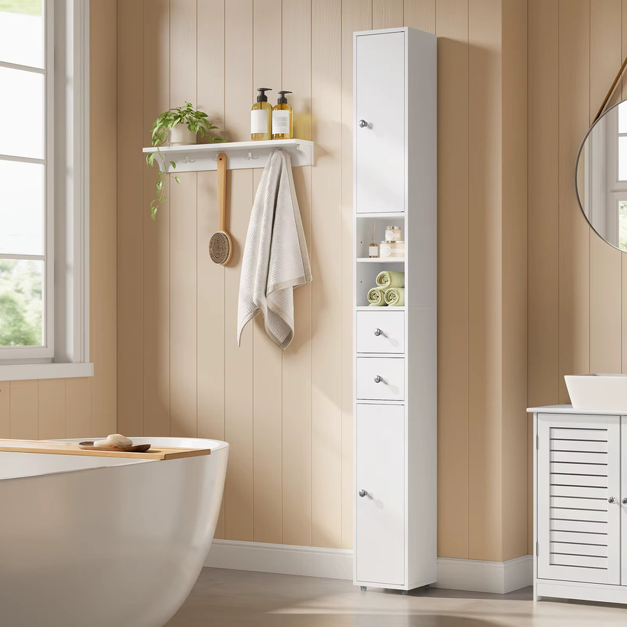 EUGAD Schmaler Hoher Badezimmerschrank aus MDF in Weiß, Platzsparender Badorganizer mit Verstellbaren Regalen, B/T/H: 20 x 20 x 180 cm - Bild 3