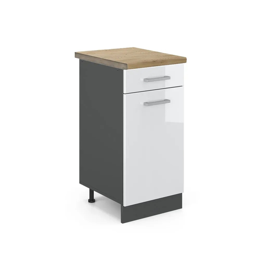 Vicco Küchenunterschrank R-Line Weiß Hochglanz Anthrazit Eiche B: 40 cm, T: 60 cm, H: 81,6 cm - Bild 2