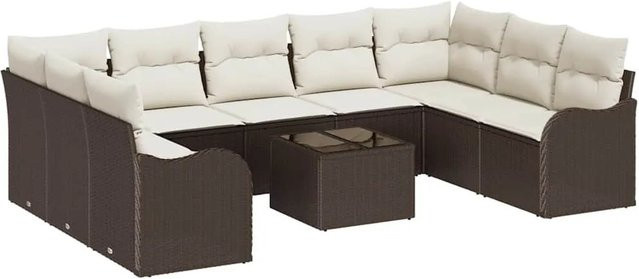vidaXL Garten-Sofa-Set aus Poly Rattan in Braun mit 10 Teilen und Kissen - Bild 1
