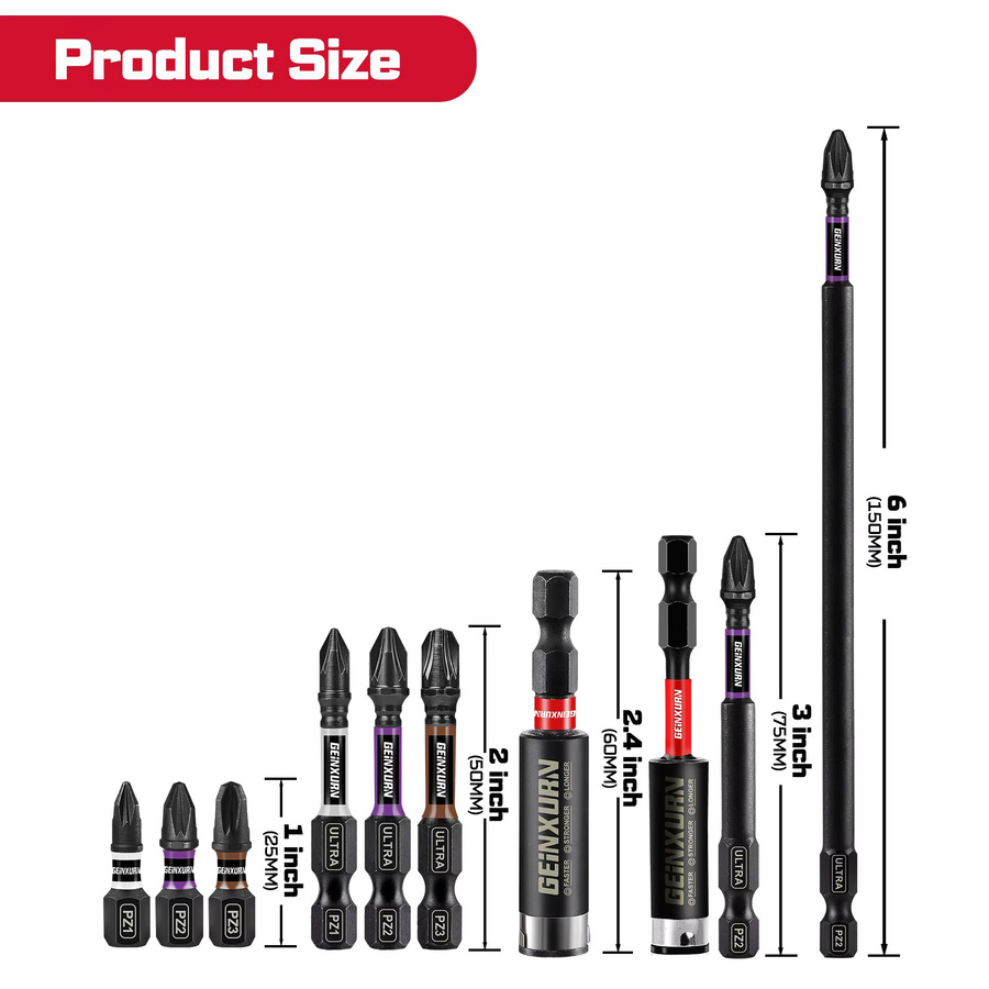 Geinxurn Impact Magnetisches Pozi-Schraubendreher-Bit-Set mit Bithalter und Aufbewahrungsorganisator (PZ1, PZ2, PZ3) - Bild 2