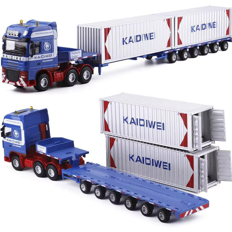caipo Plattform Anhänger Container Transport Abschleppwagen, Druckguss Fahrzeug Modell, Metall, Blau - Bild 4