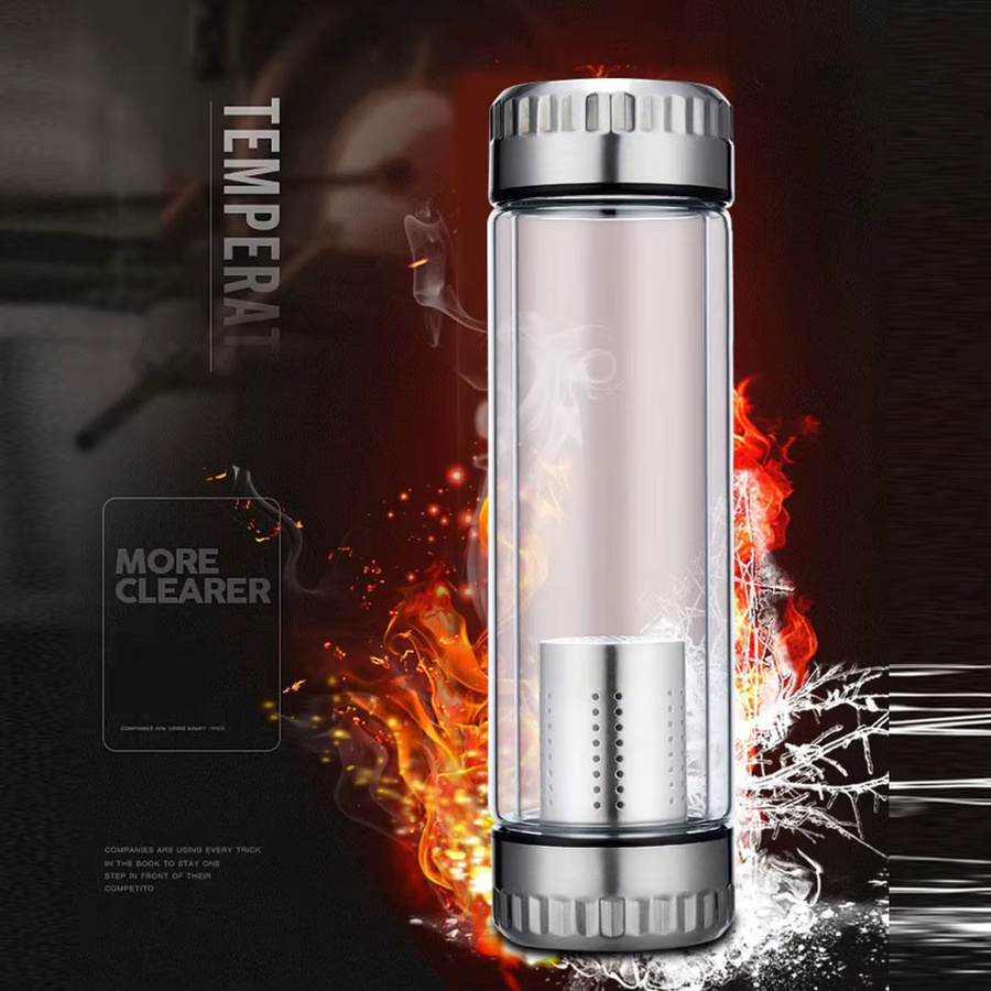 Multiyilego Doppelwandige Glas-Teewasserflasche mit Filter und Teesieb, Transparent, 320/420 ml - Bild 3