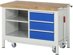 Rau Werkbank mit Fahrgestell und 3 Schubladen, höhenverstellbar und rollbar, B/T/H: 125 x 70 x 88 cm - Bild 1
