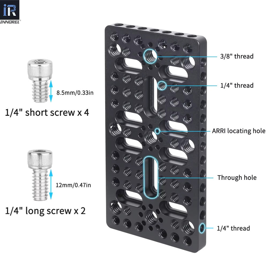 INNOREL CP1407 Multifunktionaler Käseteller in Schwarz mit 1/4 Zoll und 3/8 Zoll Gewinde sowie ARRI-Positionierungslöchern für Kamerakäfige, B/H: 14 x 7 cm - Bild 3