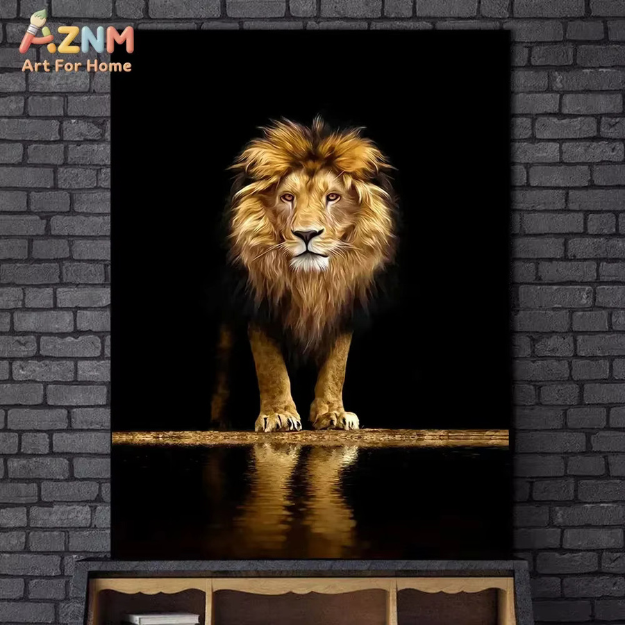 AZNM Leinwand-Wandkunst Kayou Majestätischer Löwe Wildtier-Porträtdruck in Schwarz und Multicolour - Bild 2
