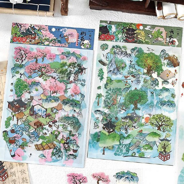 mr.paper Mountain View Thema Aufkleber Set, 12 Stück, 2,5D Übergroße Szene Aufkleber für DIY und Stapelspiele, Mehrfarbig - Bild 1