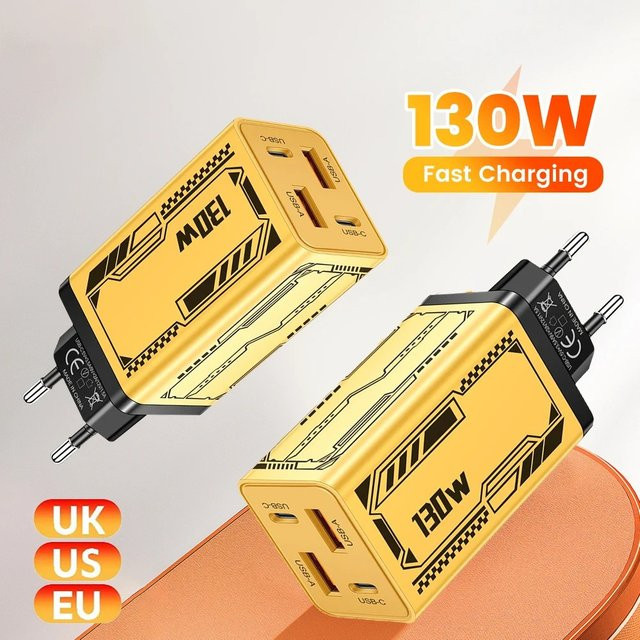 130 W USB Typ C Ladegerät mit 4 Ports, QC3.0 und USB PD Schnellladegerät, Reise Wandadapter für iPhone, Samsung und Xiaomi - Bild 1