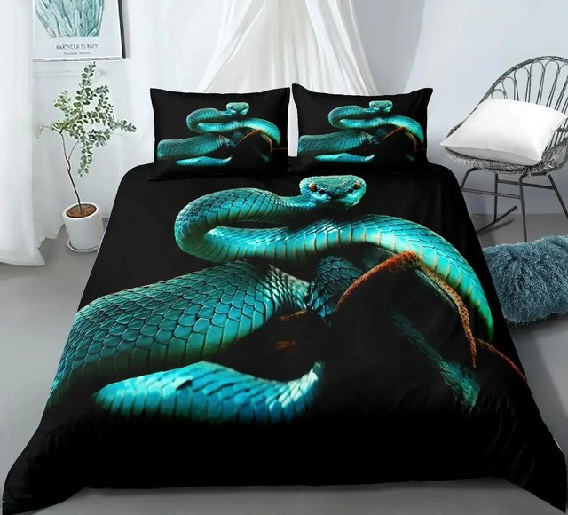 Lodestar Bettwäscheset mit Schlangen-Design in Schwarz, bestehend aus Bettbezug und Kissenbezug aus Mikrofaser, B/H: 140 x 210 cm - Bild 1