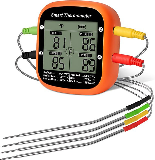 Digitales kabelloses Fleischthermometer mfySpace mit Doppel-Sonde und App-Steuerung, Grau - Bild 1