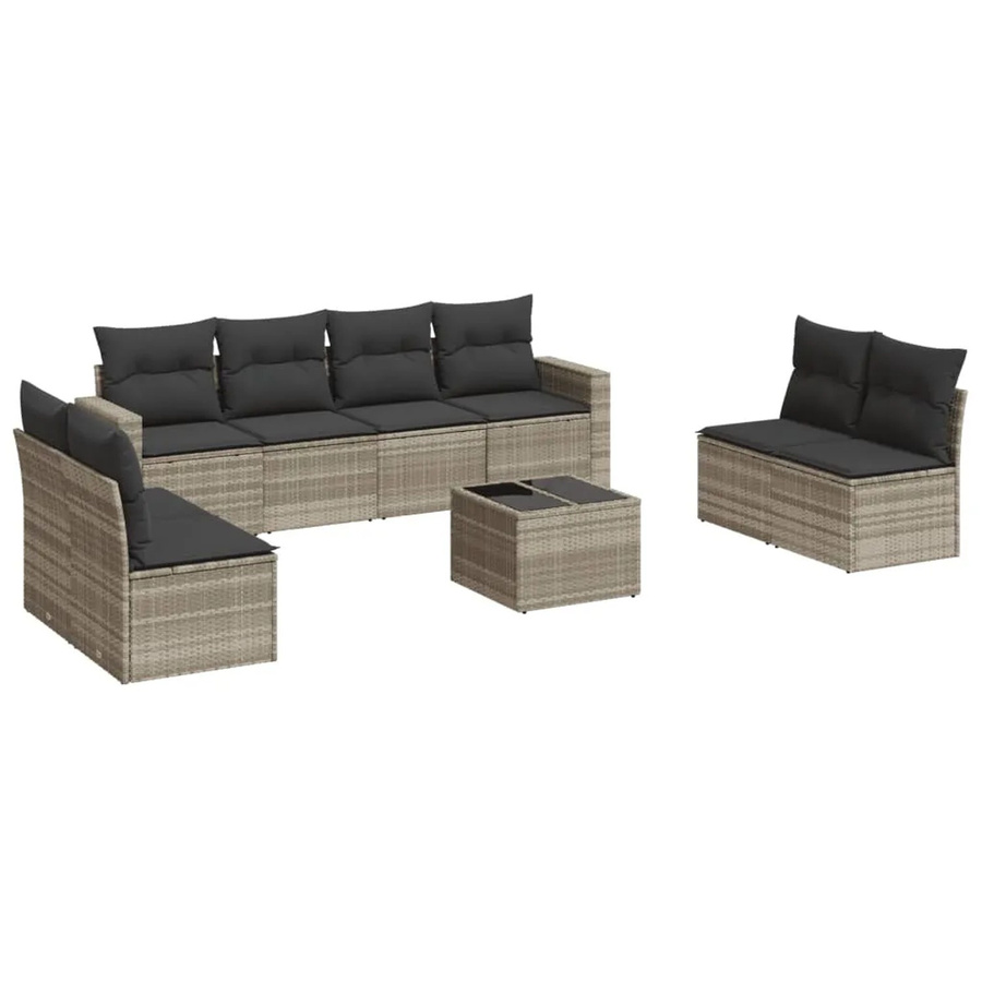 vidaXL 9-tlg. Garten-Sofagarnitur L-Form aus Polyrattan mit Kissen in Hellgrau - Bild 2
