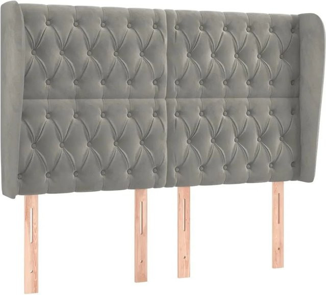 vidaXL Kopfteil mit Ohren in Hellgrau aus Samt, B/T/H: 163 x 23 x 118/128 cm - Bild 1