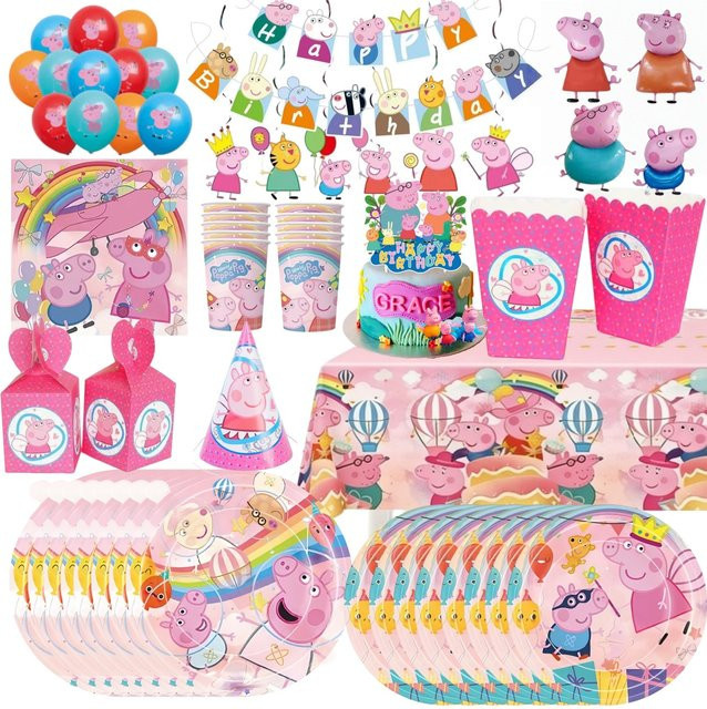 Hasbro Peppa Wutz Geburtstagsparty Dekoration Set mit Papptellern und Ballons in Mehrfarbig für Kinder-Events - Bild 1