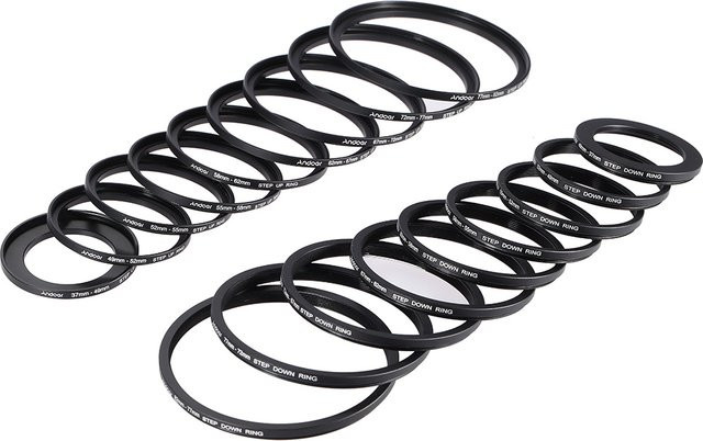 Andoer Step-Up Metalladapter-Set für Objektivfilter in Schwarz, Durchmesser: 37-82 mm - Bild 1