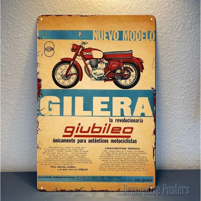 Vintage Gilera Motorrad Metallposter aus Eisen als Retro Wanddekoration für Zuhause und Garage - Bild 1
