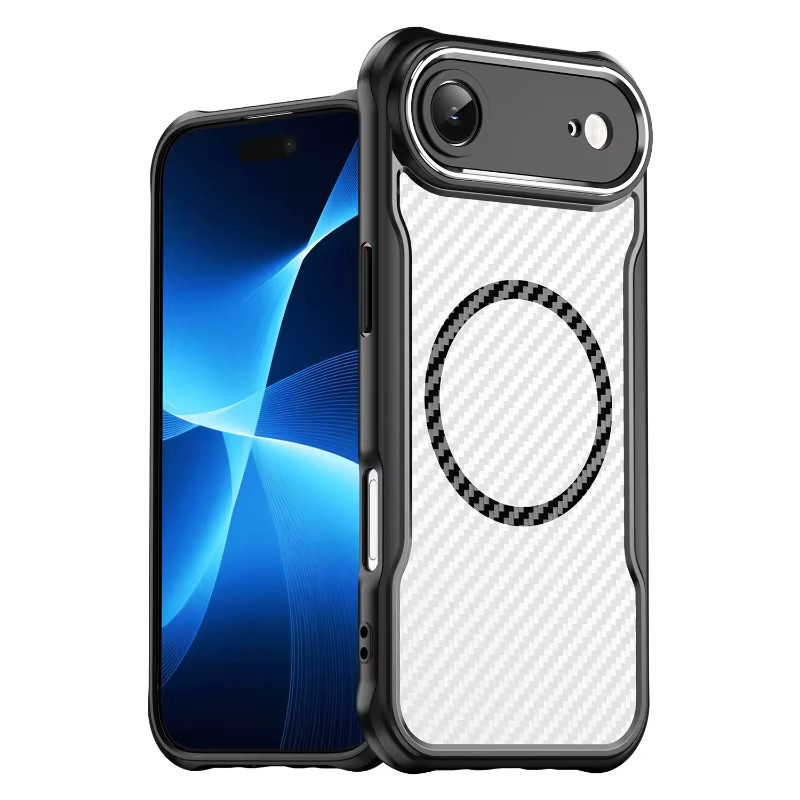 Magnetische iPhone Hülle mit Kohlefaser-Textur in Transparent oder Blau, Anti-Fall Schutzhülle aus TPU und PC für Apple iPhone 17 Air 16E 15 14 Plus 13 12 11 Pro Max - Bild 2