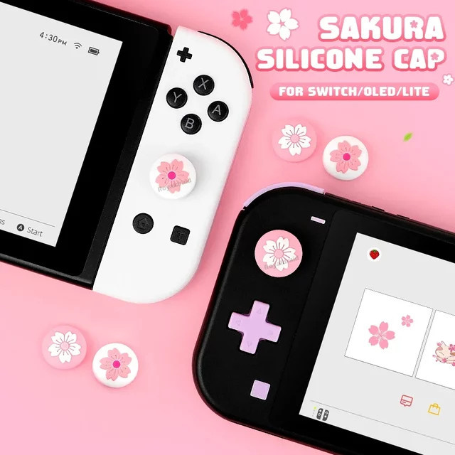 4er-Set Rosa Silikon-Soft-Grip-Kappen für Nintendo Switch Joypad Controller OLED und Lite - Bild 1