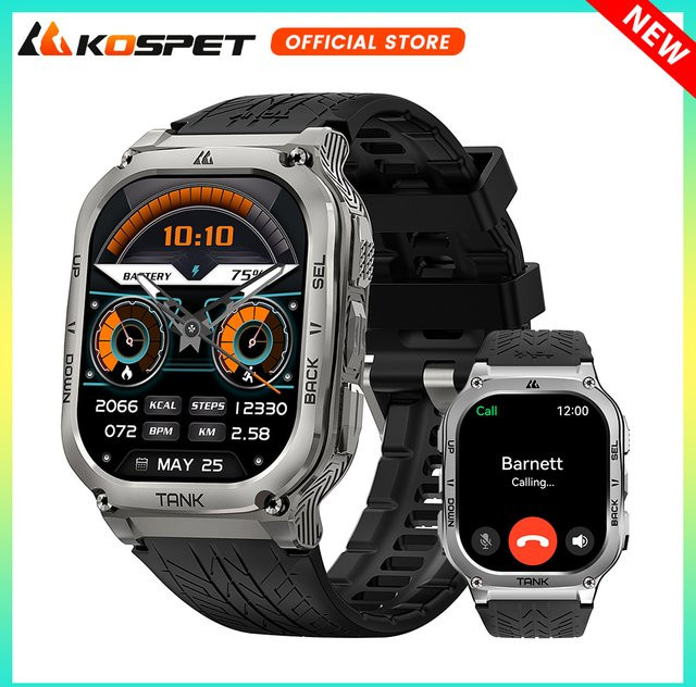 KOSPET TANK M3 Smartwatch mit AMOLED Display und Bluetooth in Schwarz - Bild 1