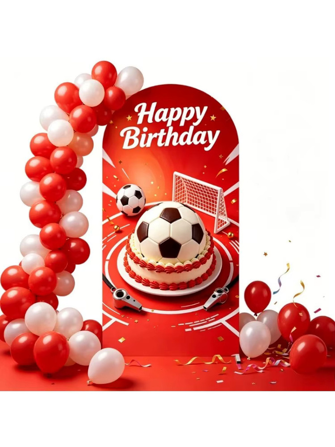 VIKAMA Fußballfeld-Bogen-Hintergrund für Sportpartys und Geburtstage, doppelseitiger dehnbarer Stoff in Rot, B/H: 120 x 50 cm - Bild 2